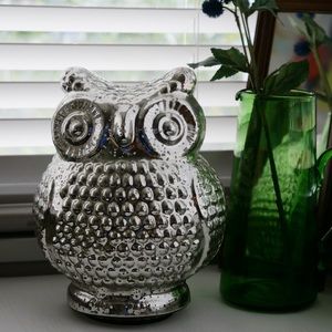 10" Tall Mercury Glass Owl Figurine